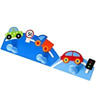 Mousehouse Gifts Triple Gancho Perchero de Pared la Ropa en Tonos Azules y Decorado con Coches para la habitación de los…